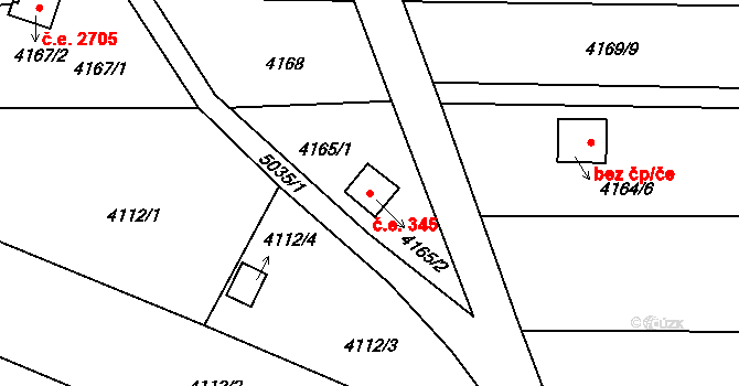 Louny 345 na parcele st. 4165/2 v KÚ Louny, Katastrální mapa