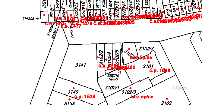 Jihlava 4786 na parcele st. 3102/2 v KÚ Jihlava, Katastrální mapa