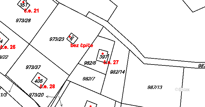 Jimramov 27 na parcele st. 397 v KÚ Jimramov, Katastrální mapa
