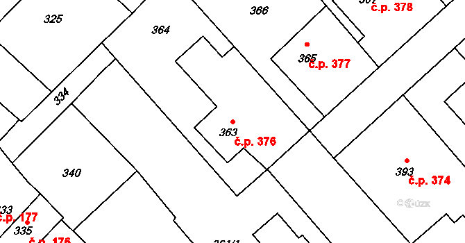 Měřín 376 na parcele st. 363 v KÚ Měřín, Katastrální mapa