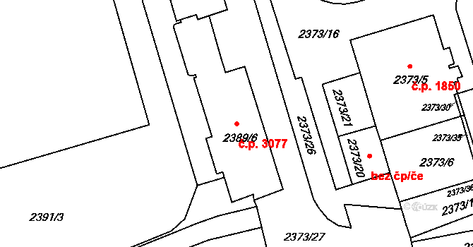 Královo Pole 3077, Brno na parcele st. 2389/6 v KÚ Královo Pole, Katastrální mapa