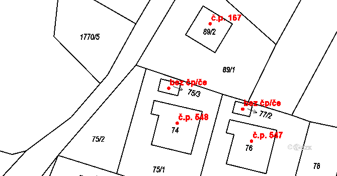 Moravský Beroun 40188345 na parcele st. 75/3 v KÚ Moravský Beroun, Katastrální mapa