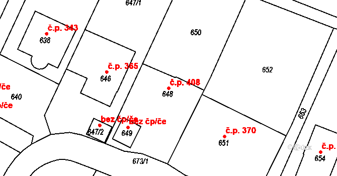Želechovice nad Dřevnicí 408 na parcele st. 648 v KÚ Želechovice nad Dřevnicí, Katastrální mapa