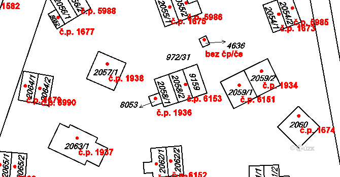 Zlín 1936 na parcele st. 2058/1 v KÚ Zlín, Katastrální mapa