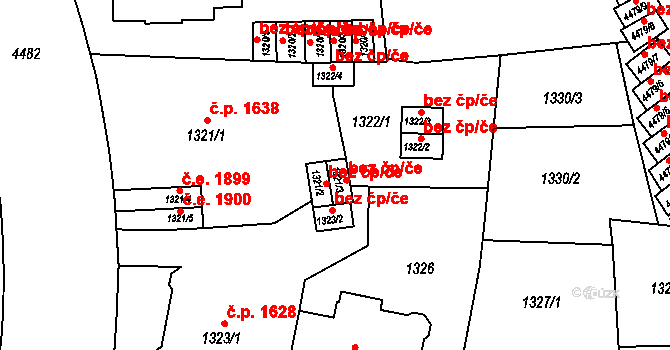 Teplice 42329345 na parcele st. 1321/3 v KÚ Teplice, Katastrální mapa