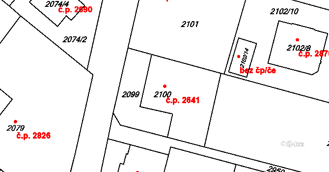 Předměstí 2641, Opava na parcele st. 2100 v KÚ Opava-Předměstí, Katastrální mapa