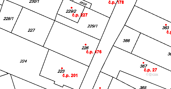 Chlebičov 176 na parcele st. 226 v KÚ Chlebičov, Katastrální mapa
