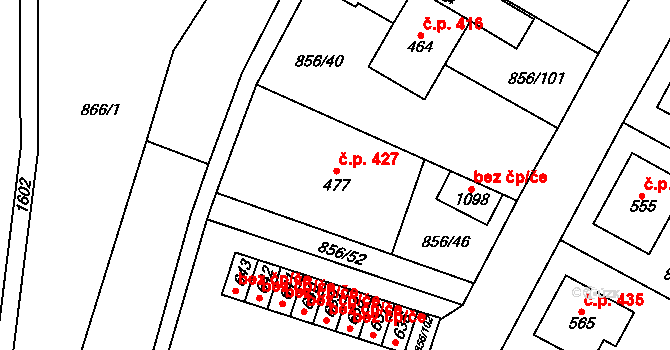 Hanušovice 427 na parcele st. 477 v KÚ Hanušovice, Katastrální mapa