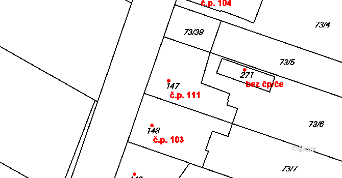Byškovice 111, Neratovice na parcele st. 147 v KÚ Byškovice, Katastrální mapa