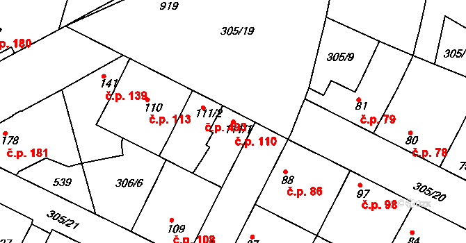 Neratovice 110 na parcele st. 111/1 v KÚ Neratovice, Katastrální mapa