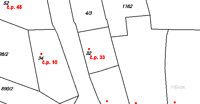 Klečaty 33, Zálší na parcele st. 32 v KÚ Klečaty, Katastrální mapa