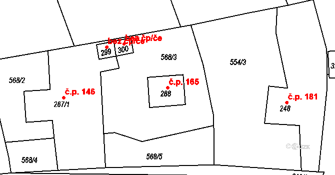 Kříše 165, Břasy na parcele st. 288 v KÚ Kříše, Katastrální mapa
