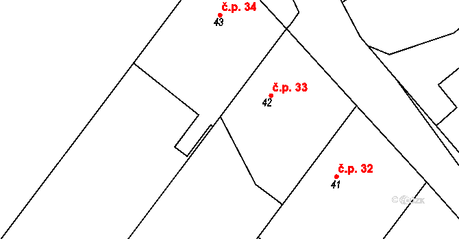 Štěpánov 33, Přelouč na parcele st. 42 v KÚ Štěpánov u Přelouče, Katastrální mapa