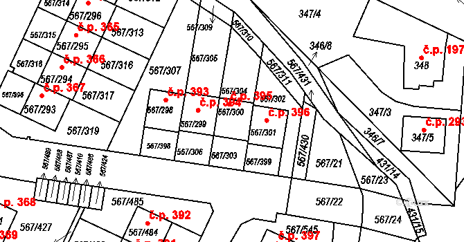 Jinočany 395 na parcele st. 567/300 v KÚ Jinočany, Katastrální mapa