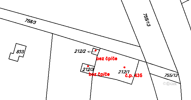 Kamenice 78989345 na parcele st. 212/2 v KÚ Ládví, Katastrální mapa