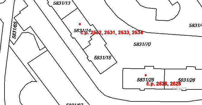 Česká Lípa 2534 na parcele st. 5831/15 v KÚ Česká Lípa, Katastrální mapa