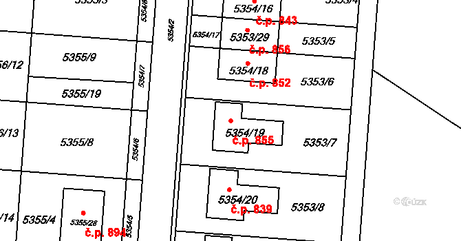 Střelice 855 na parcele st. 5354/19 v KÚ Střelice u Brna, Katastrální mapa