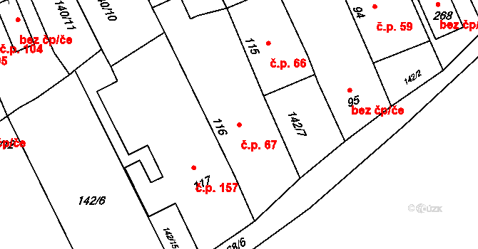 Lužany 67 na parcele st. 116 v KÚ Lužany u Přeštic, Katastrální mapa