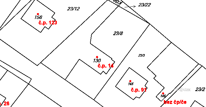 Čeminy 14 na parcele st. 130 v KÚ Čeminy, Katastrální mapa