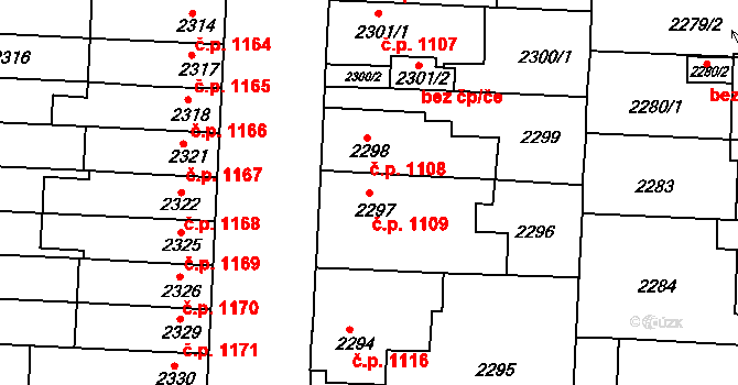 Louny 1109 na parcele st. 2297 v KÚ Louny, Katastrální mapa