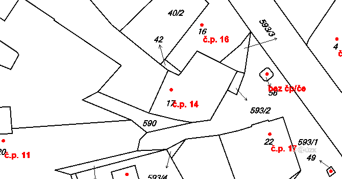 Týniště 14 na parcele st. 17 v KÚ Týniště u Horšic, Katastrální mapa