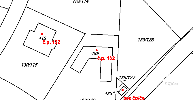 Trnová 132 na parcele st. 499 v KÚ Trnová u Jíloviště, Katastrální mapa