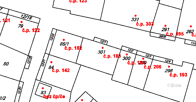 Brumovice 183 na parcele st. 301 v KÚ Brumovice, Katastrální mapa