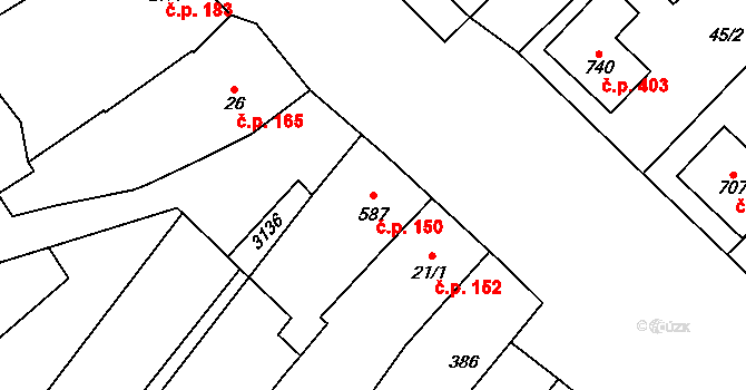 Popice 150 na parcele st. 587 v KÚ Popice, Katastrální mapa