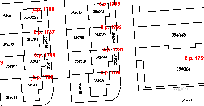 Slavkov u Brna 1791 na parcele st. 354/321 v KÚ Slavkov u Brna, Katastrální mapa