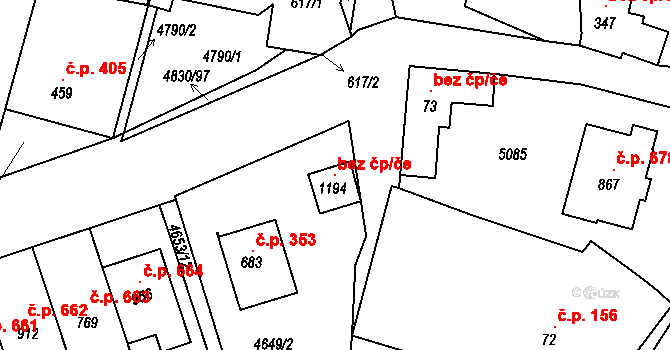 Boršice 102005346 na parcele st. 1194 v KÚ Boršice u Buchlovic, Katastrální mapa