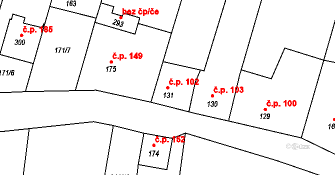 Žopy 102, Holešov na parcele st. 131 v KÚ Žopy, Katastrální mapa