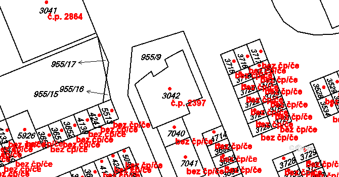 Kroměříž 2397 na parcele st. 3042 v KÚ Kroměříž, Katastrální mapa