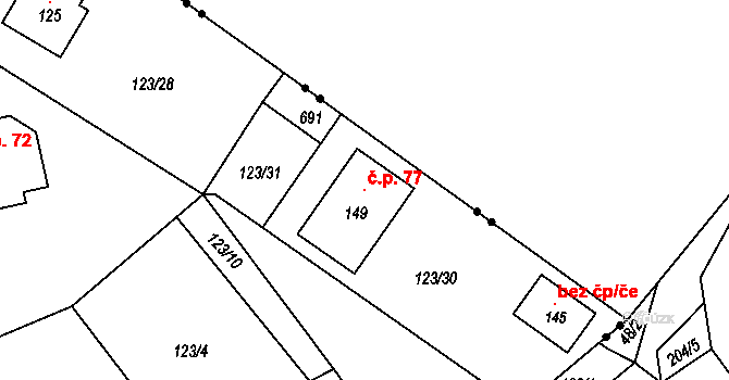 Kloužovice 77, Chýnov na parcele st. 149 v KÚ Kloužovice, Katastrální mapa