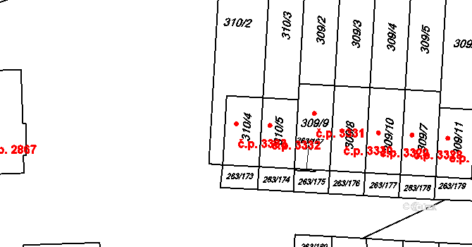Znojmo 3333 na parcele st. 310/4 v KÚ Znojmo-Louka, Katastrální mapa