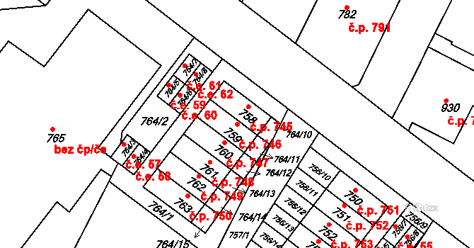 Moravský Krumlov 746 na parcele st. 759 v KÚ Moravský Krumlov, Katastrální mapa