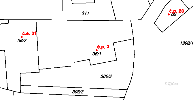 Polipsy 3, Čestín na parcele st. 36/1 v KÚ Polipsy, Katastrální mapa