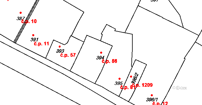 Srubec 56 na parcele st. 394 v KÚ Srubec, Katastrální mapa