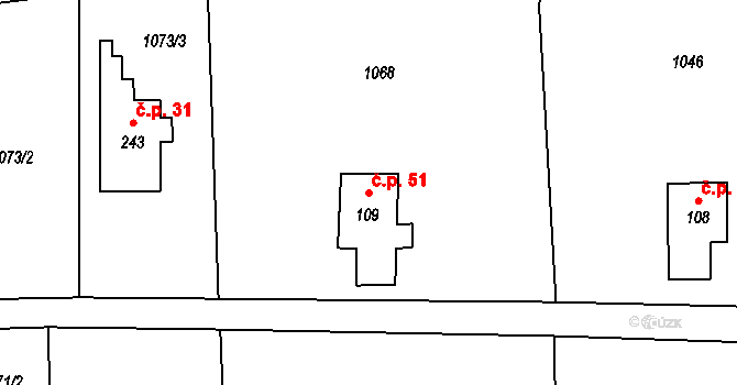 Alšovice 51, Pěnčín na parcele st. 109 v KÚ Alšovice, Katastrální mapa
