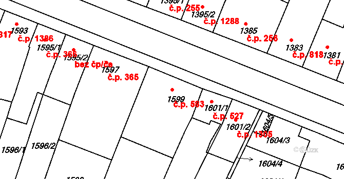 Ratíškovice 583 na parcele st. 1599 v KÚ Ratíškovice, Katastrální mapa