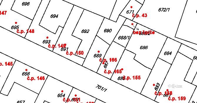 Hřebeč 166 na parcele st. 689 v KÚ Hřebeč, Katastrální mapa