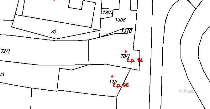 Rostěnice 14, Rostěnice-Zvonovice na parcele st. 78/1 v KÚ Rostěnice, Katastrální mapa