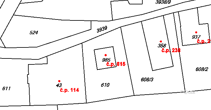Kozlovice 815 na parcele st. 985 v KÚ Kozlovice, Katastrální mapa