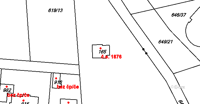 Olešovice 1876, Kamenice na parcele st. 165 v KÚ Těptín, Katastrální mapa