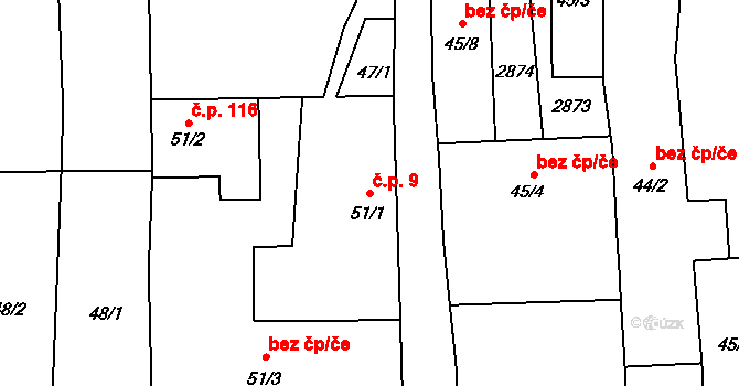 Plavsko 9 na parcele st. 51/1 v KÚ Plavsko, Katastrální mapa