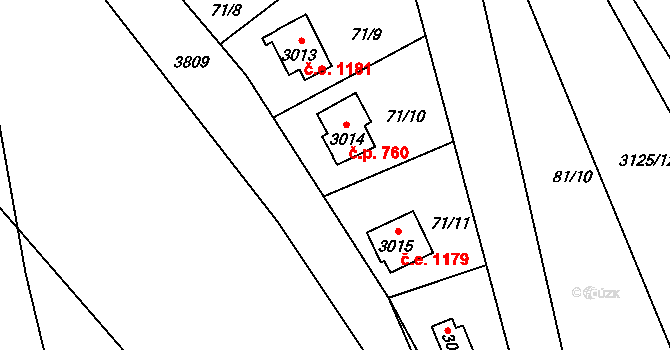 Ostravice 760 na parcele st. 3014 v KÚ Staré Hamry 2, Katastrální mapa