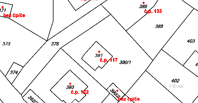 Lhotka 117 na parcele st. 391 v KÚ Lhotka u Hořovic, Katastrální mapa
