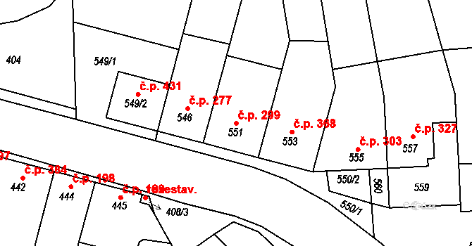Velký Týnec 299 na parcele st. 551 v KÚ Velký Týnec, Katastrální mapa