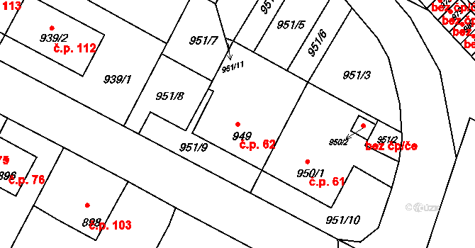 Mimoň V 62, Mimoň na parcele st. 949 v KÚ Mimoň, Katastrální mapa