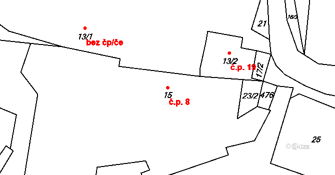 Těchobuzice 8, Ploskovice na parcele st. 15 v KÚ Těchobuzice, Katastrální mapa