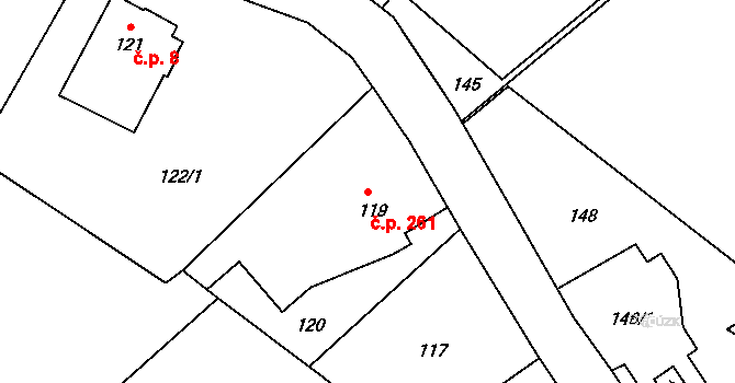 Poruba 261, Orlová na parcele st. 119 v KÚ Poruba u Orlové, Katastrální mapa